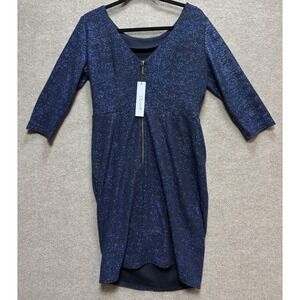 Closet London Navy Blue Sparkle Mid Length Boat Neck V-Back Dress 12 NEW